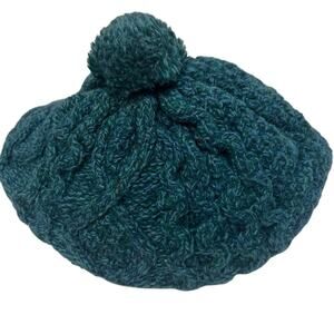 Vintage Pallas Original Irish Wool Beanie Hand Loomed Pure Wool Cable Knit Teal